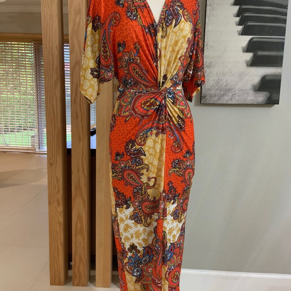 Venus Orange Paisley Twist Front Maxi Dress